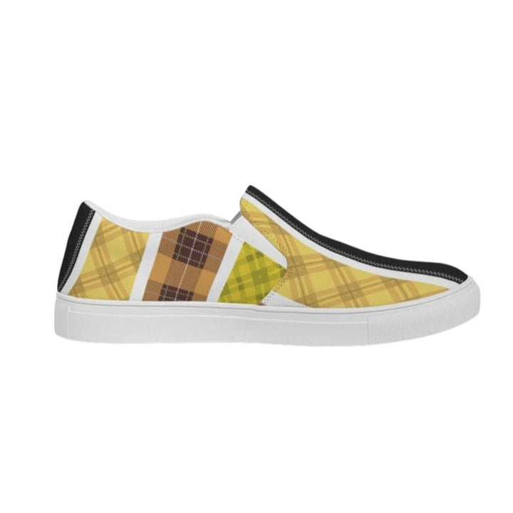 Mens Sneakers Slip On Canvas Yellow And Black Tartan Pattern - Mens | Sneakers