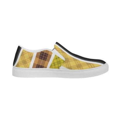 Mens Sneakers Slip On Canvas Yellow and Black Tartan Pattern - Mens | Sneakers