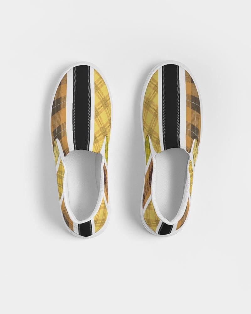 Mens Sneakers Slip On Canvas Yellow And Black Tartan Pattern - Mens | Sneakers