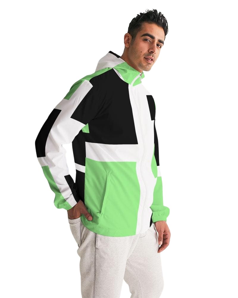 Mens Windbreaker - Hooded / Green Tricolor - Mens/Jackets/Windbreakers