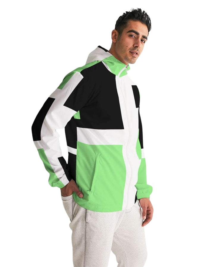 Mens Windbreaker - Hooded / Green Tricolor - Mens/Jackets/Windbreakers