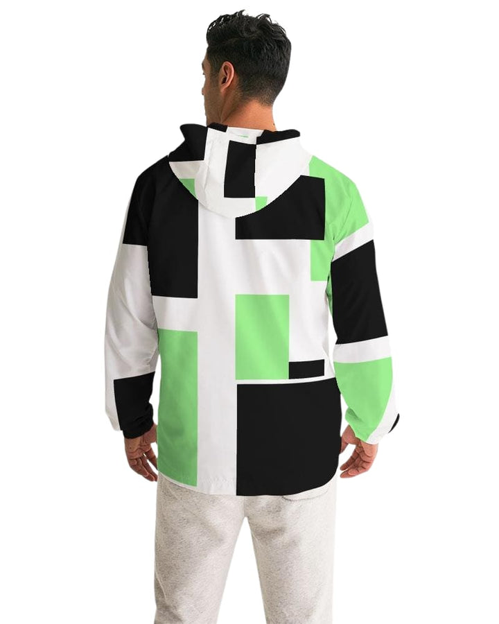 Mens Windbreaker - Hooded / Green Tricolor - Mens/Jackets/Windbreakers