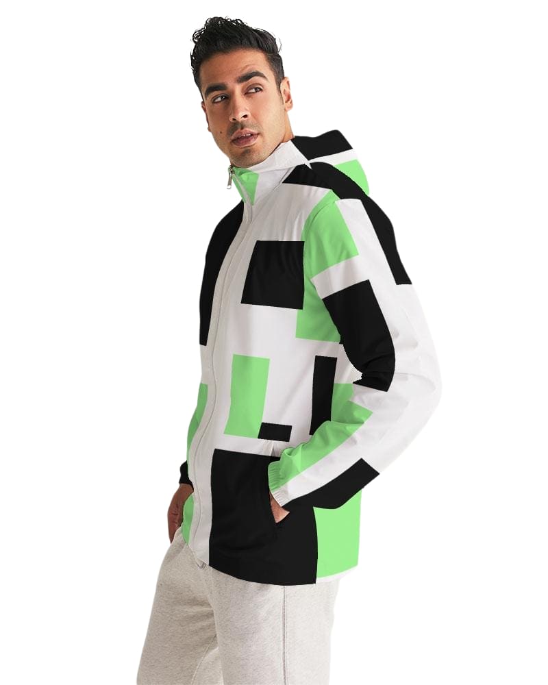 Mens Windbreaker - Hooded / Green Tricolor - Mens/Jackets/Windbreakers