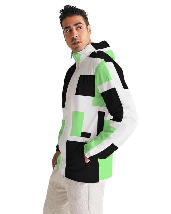 Mens Windbreaker - Hooded / Green Tricolor - Mens/Jackets/Windbreakers