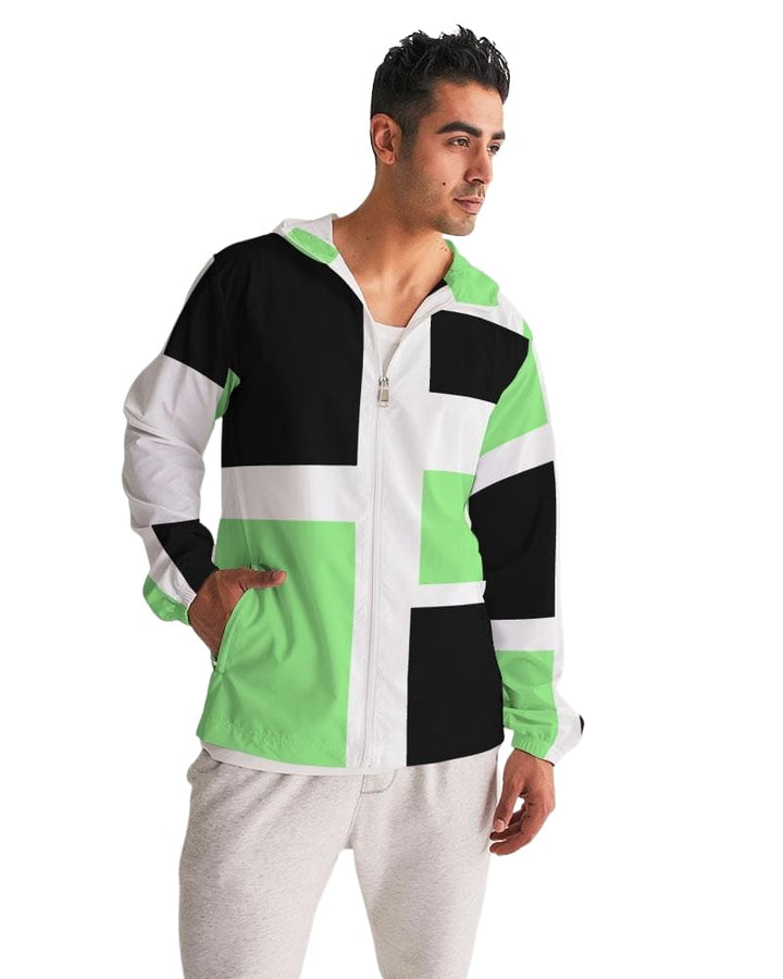 Mens Windbreaker - Hooded / Green Tricolor - Mens/Jackets/Windbreakers