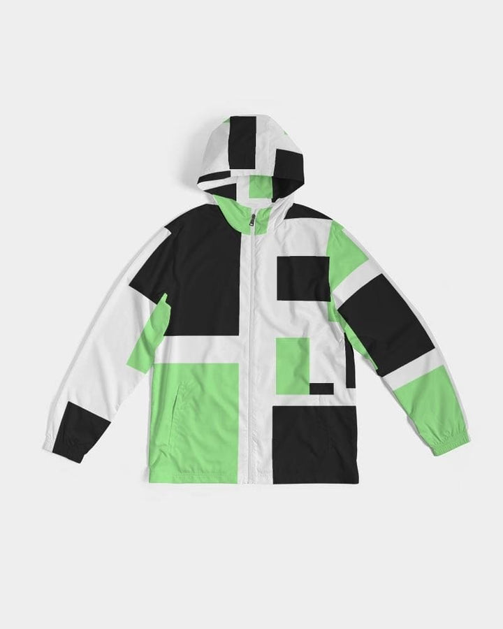 Mens Windbreaker - Hooded / Green Tricolor - Mens/Jackets/Windbreakers