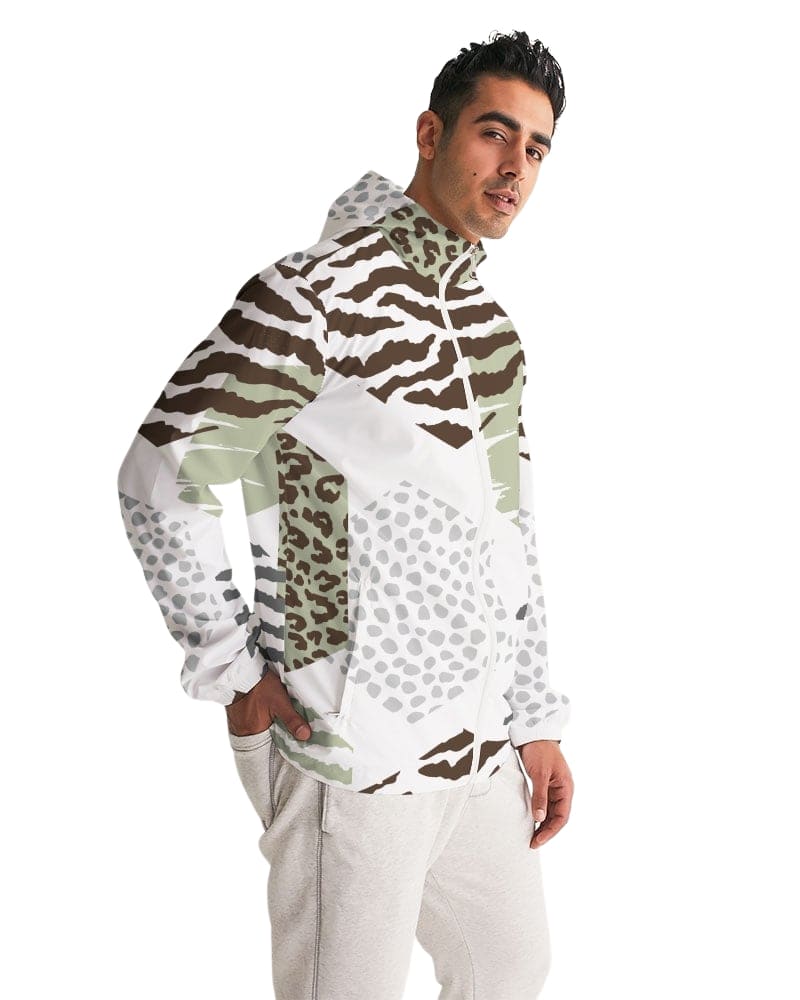 Mens Windbreaker Jacket / Brown And Green Geometric - Mens | Jackets