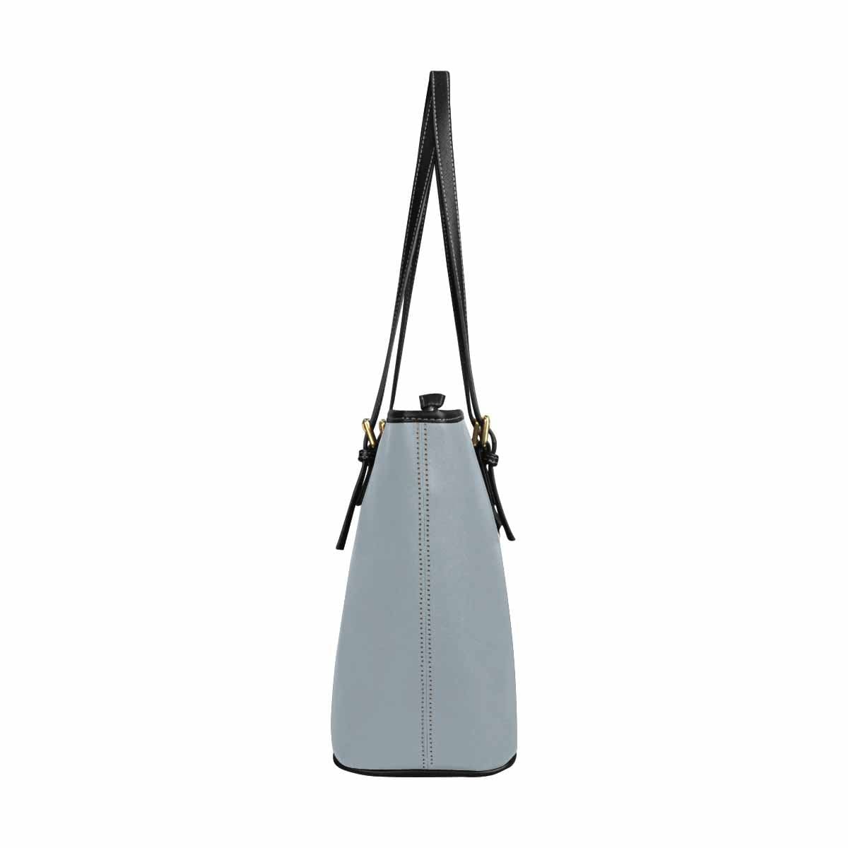 Large Leather Tote Shoulder Bag - Misty Blue Gray - Bags | Leather Tote Bags
