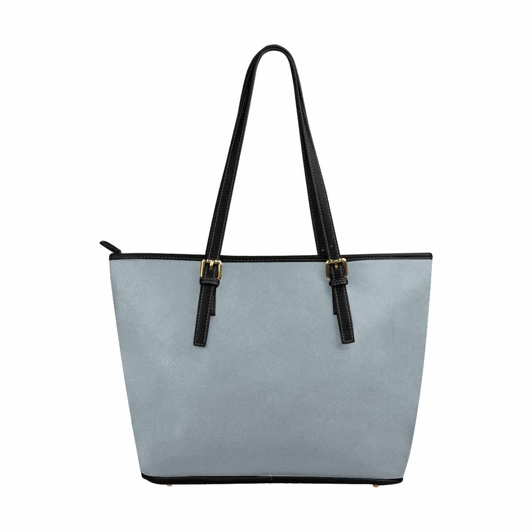 Large Leather Tote Shoulder Bag - Misty Blue Gray - Bags | Leather Tote Bags