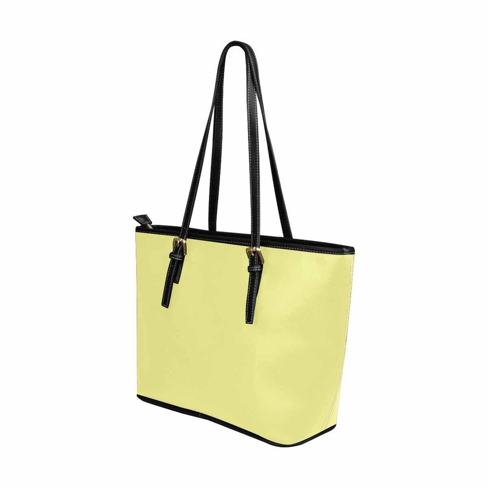 Large Leather Tote Shoulder Bag - Pastel Yellow - Bags | Leather Tote Bags