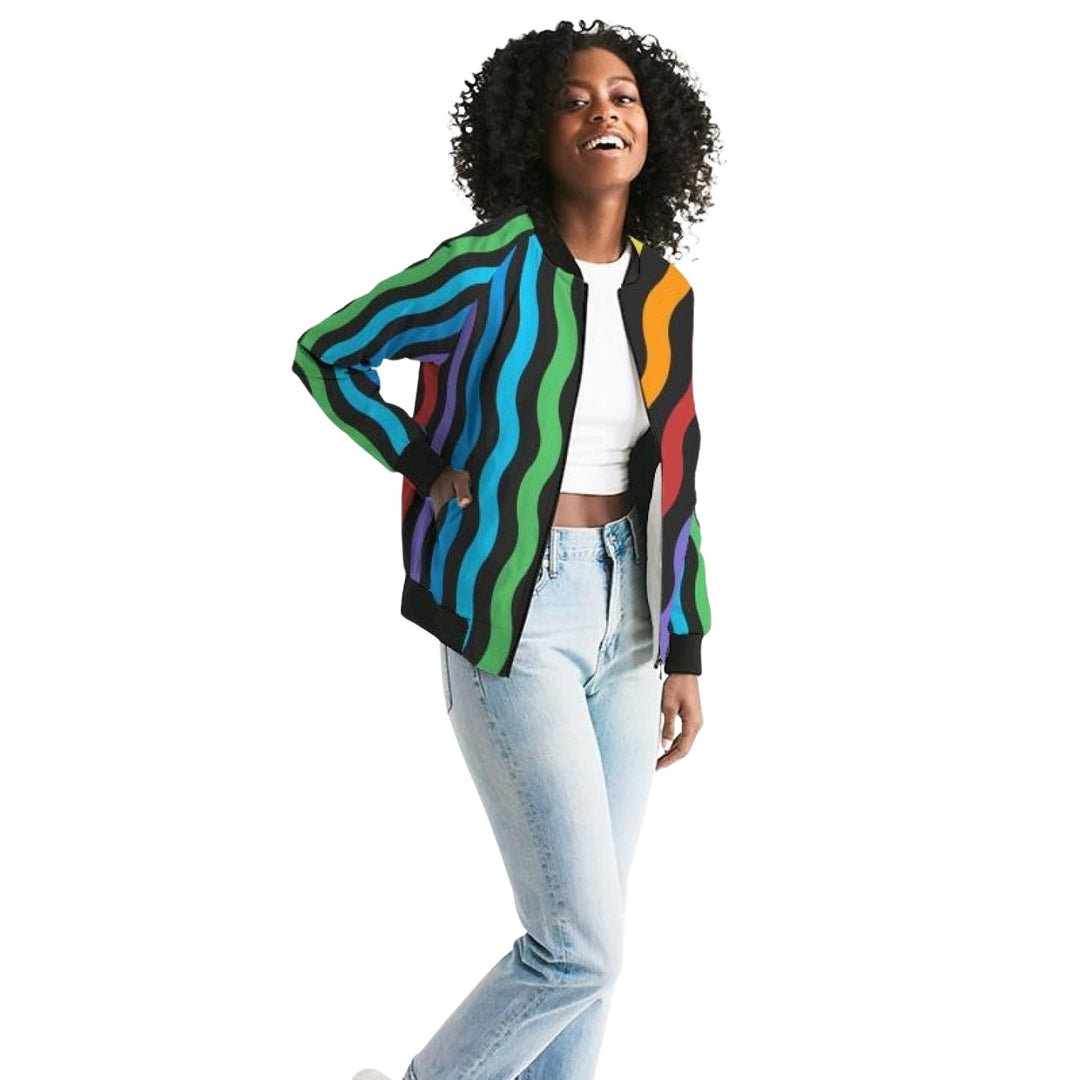 Rainbow Stripe Style Womens Bomber Jacket - Womens | Jackets | Bombers