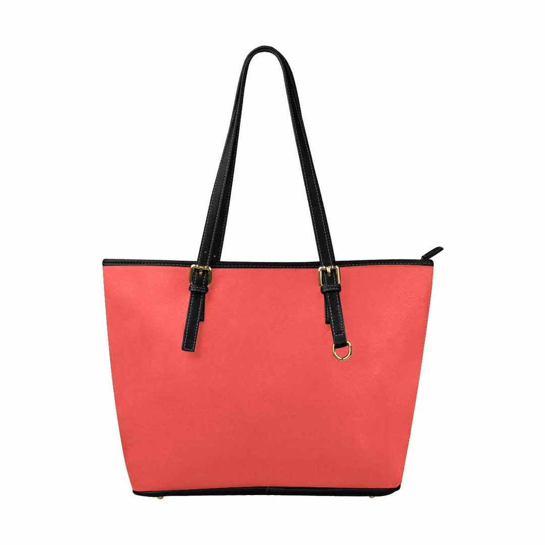 Large Leather Tote Shoulder Bag - Red Orange - Bags/Leather Tote Bags