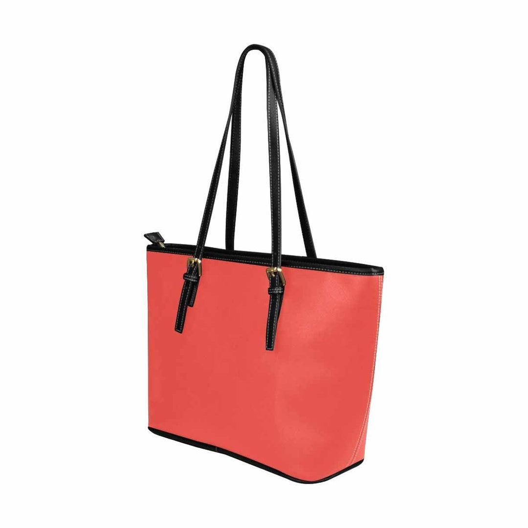 Large Leather Tote Shoulder Bag - Red Orange - Bags/Leather Tote Bags