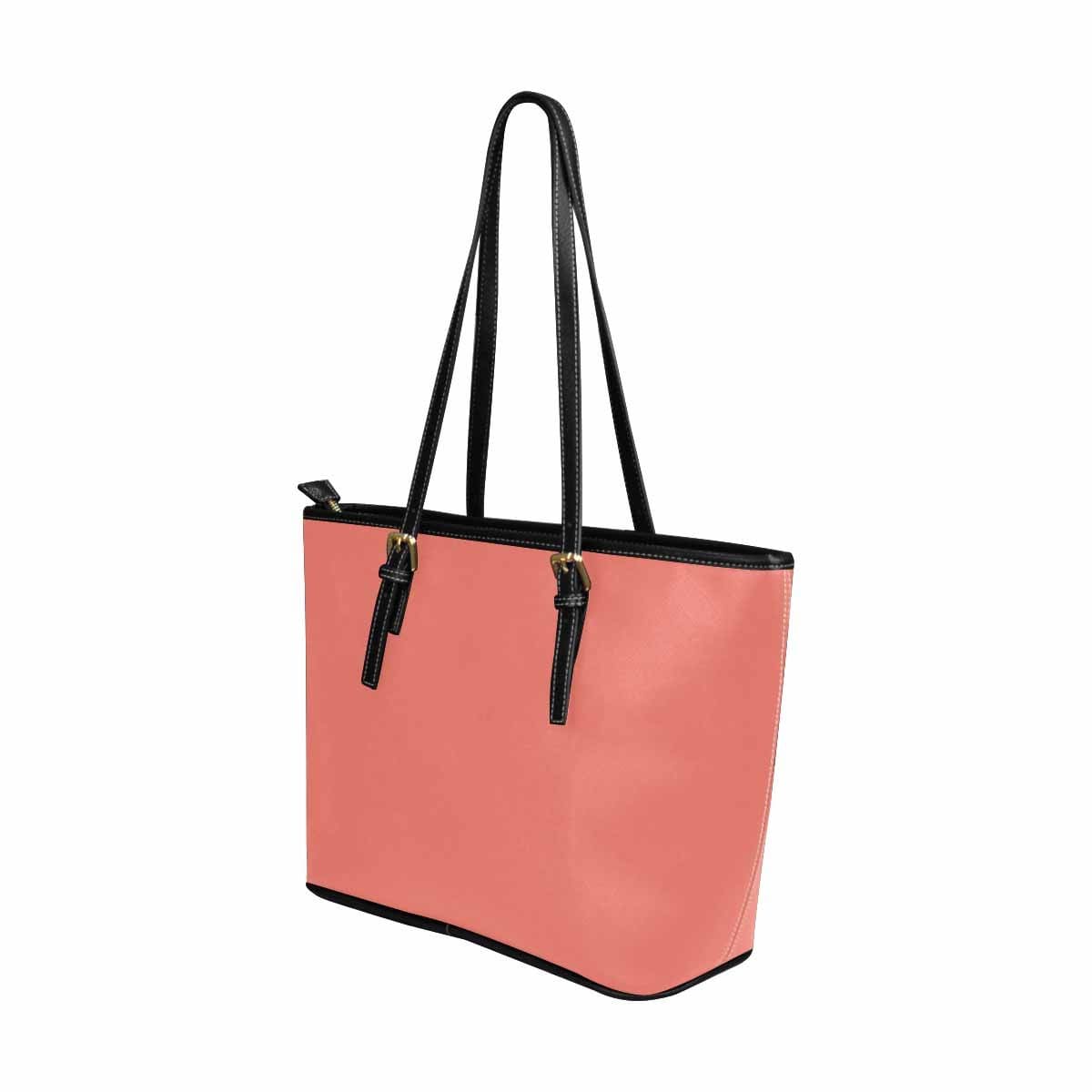 Large Leather Tote Shoulder Bag - Salmon Red - Bags | Leather Tote Bags