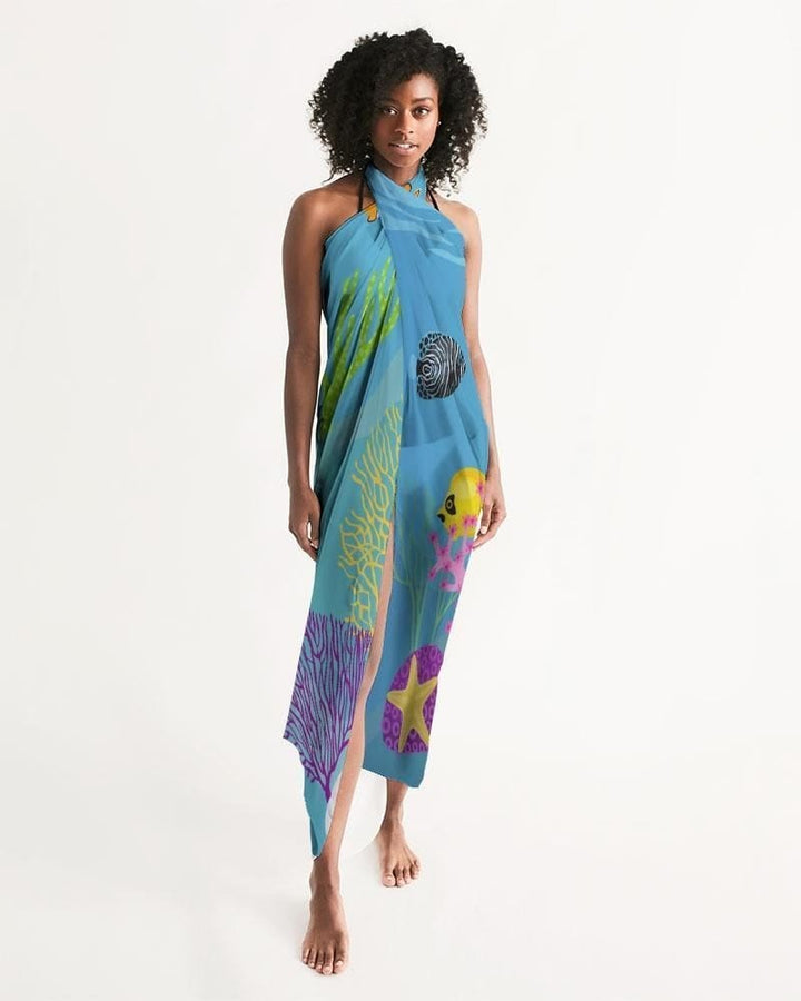 Sheer Aquatic Blue Swimsuit Cover Up - Womens | Oversized Scarf | Sarong Swim
