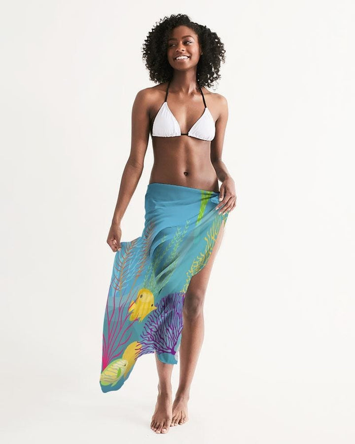 Sheer Aquatic Blue Swimsuit Cover Up - Womens | Oversized Scarf | Sarong Swim