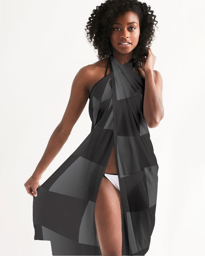 Sheer Black Squared Swimsuit Cover Up - Womens | Oversized Scarf | Sarong Swim