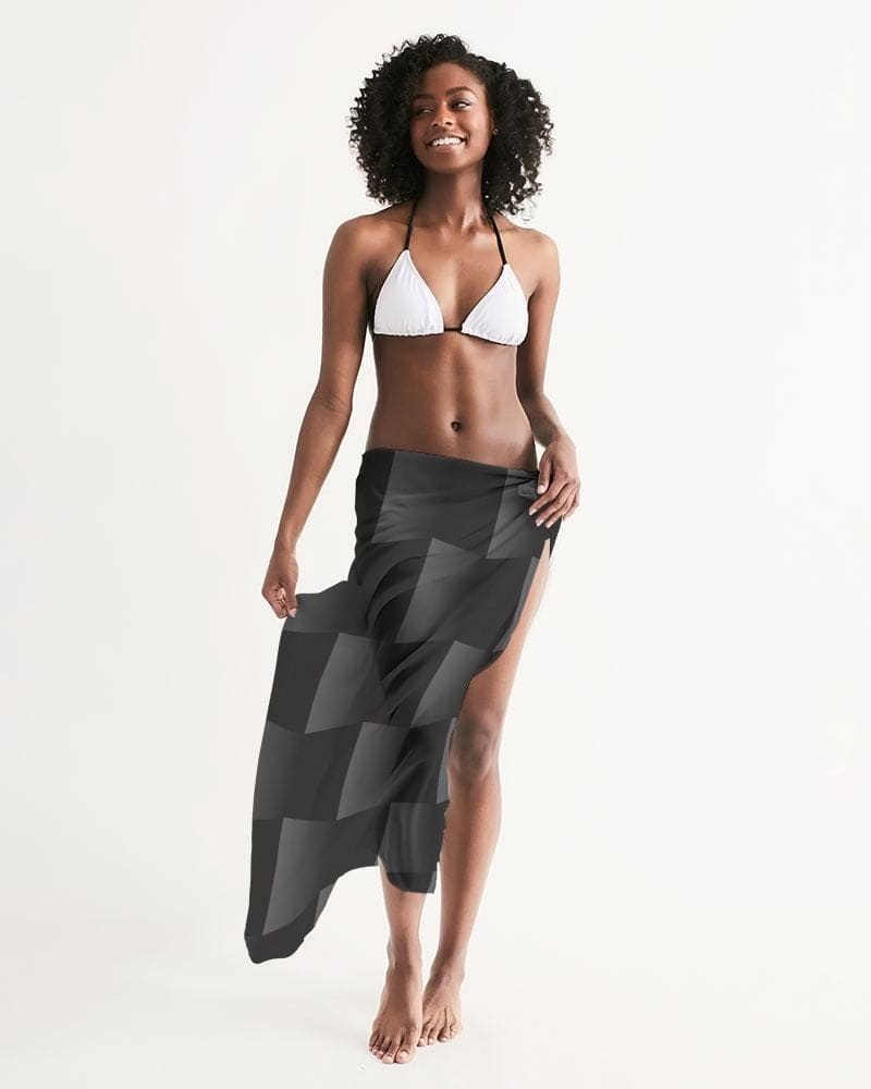 Sheer Black Squared Swimsuit Cover Up - Womens | Oversized Scarf | Sarong Swim