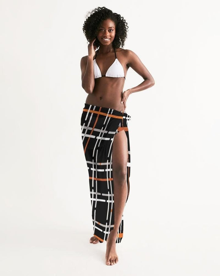 Sheer Black Tartan Plaid Swimsuit Cover Up - Womens | Oversized Scarf | Sarong