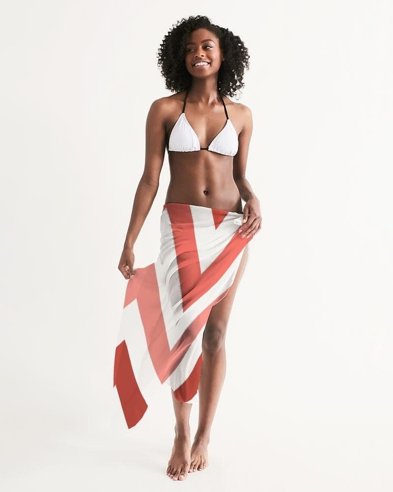 Sheer Herringbone Red Swimsuit Cover Up - Womens | Oversized Scarf Sarong Swim