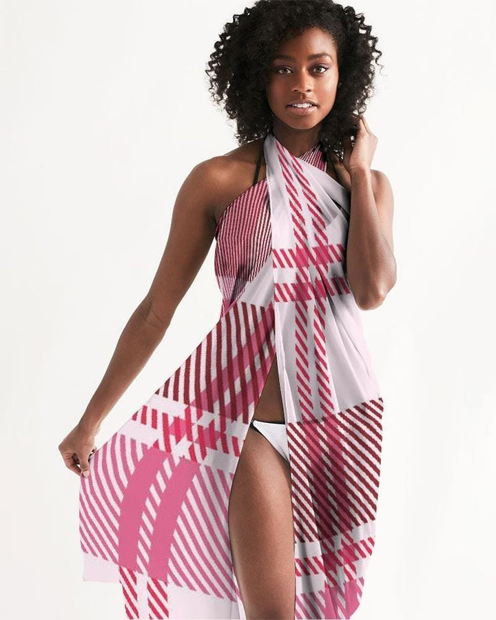 Sheer Plaid Pink Swimsuit Cover Up - Womens | Oversized Scarf | Sarong Swim