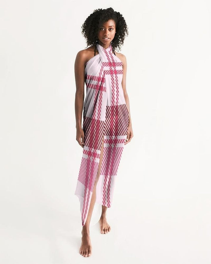 Sheer Plaid Pink Swimsuit Cover Up - Womens | Oversized Scarf | Sarong Swim