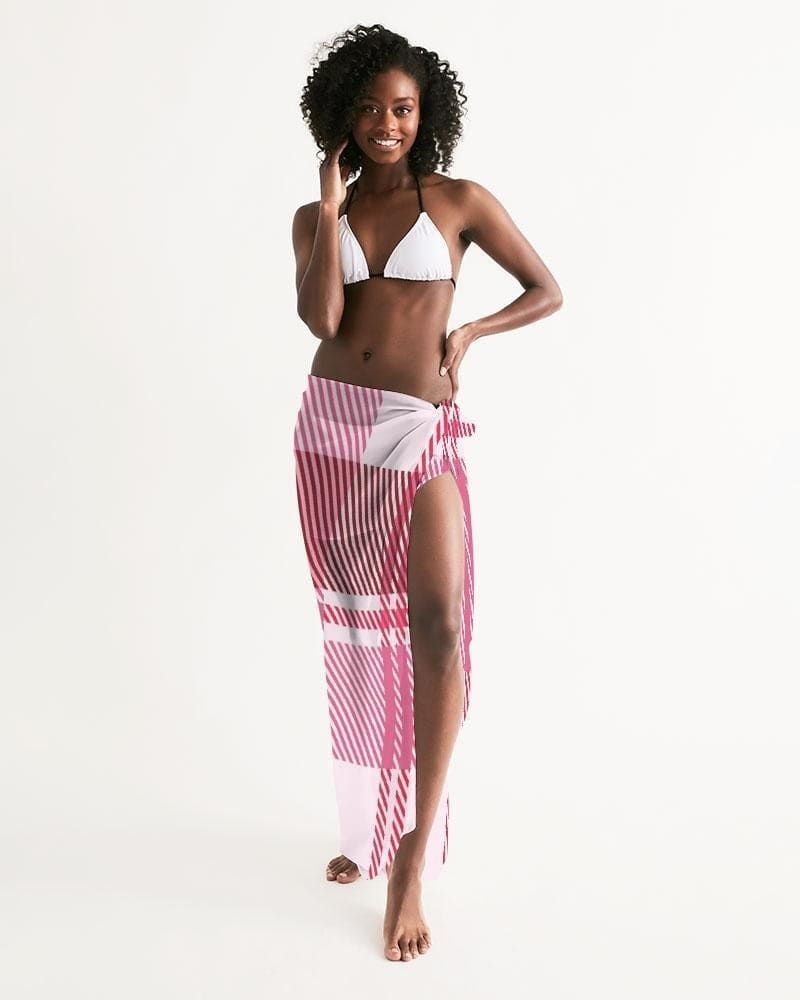 Sheer Plaid Pink Swimsuit Cover Up - Womens | Oversized Scarf | Sarong Swim