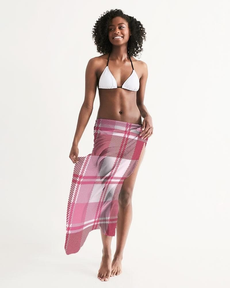 Sheer Plaid Pink Swimsuit Cover Up - Womens | Oversized Scarf | Sarong Swim