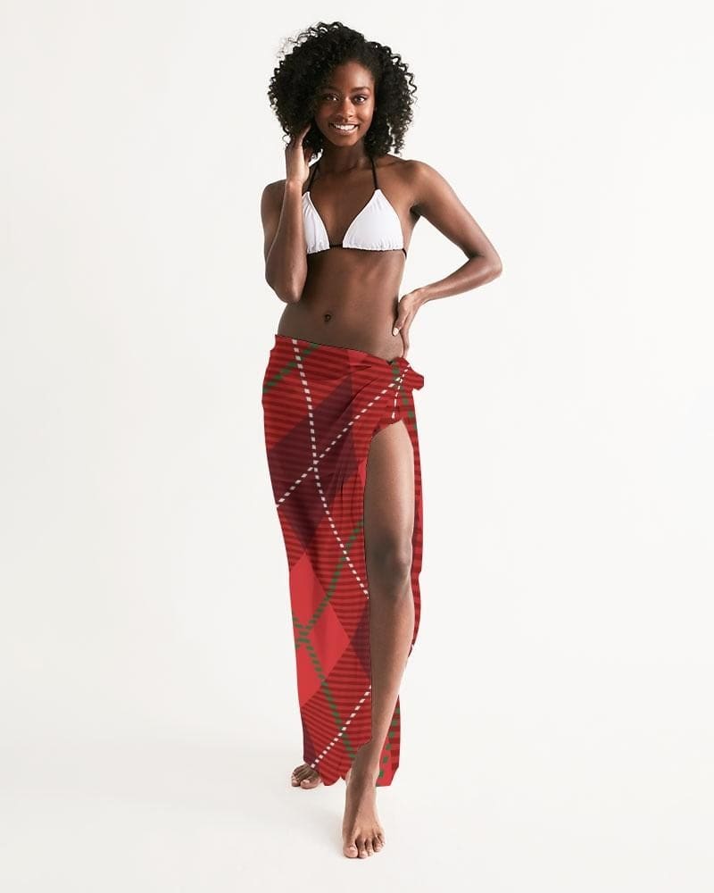 Sheer Plaid Red Swimsuit Cover Up - Womens | Oversized Scarf | Sarong Swim Cover