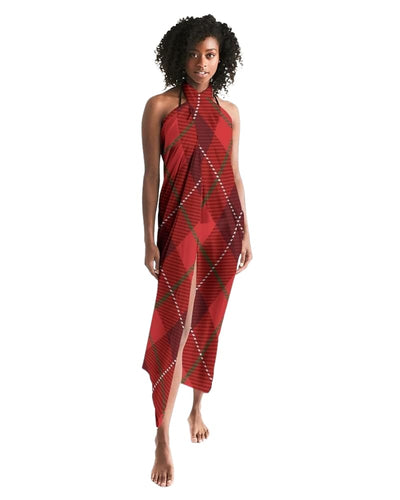 Sheer Plaid Red Swimsuit Cover Up - Womens | Oversized Scarf Sarong Swim