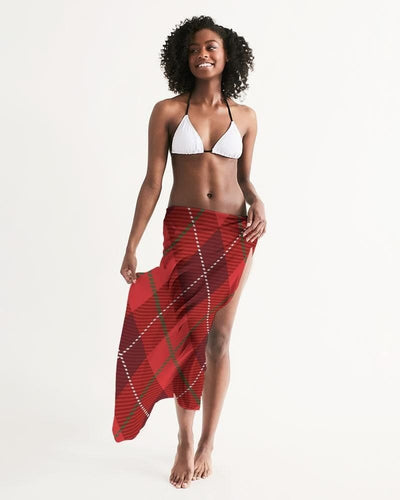Sheer Plaid Red Swimsuit Cover Up - Womens | Oversized Scarf Sarong Swim