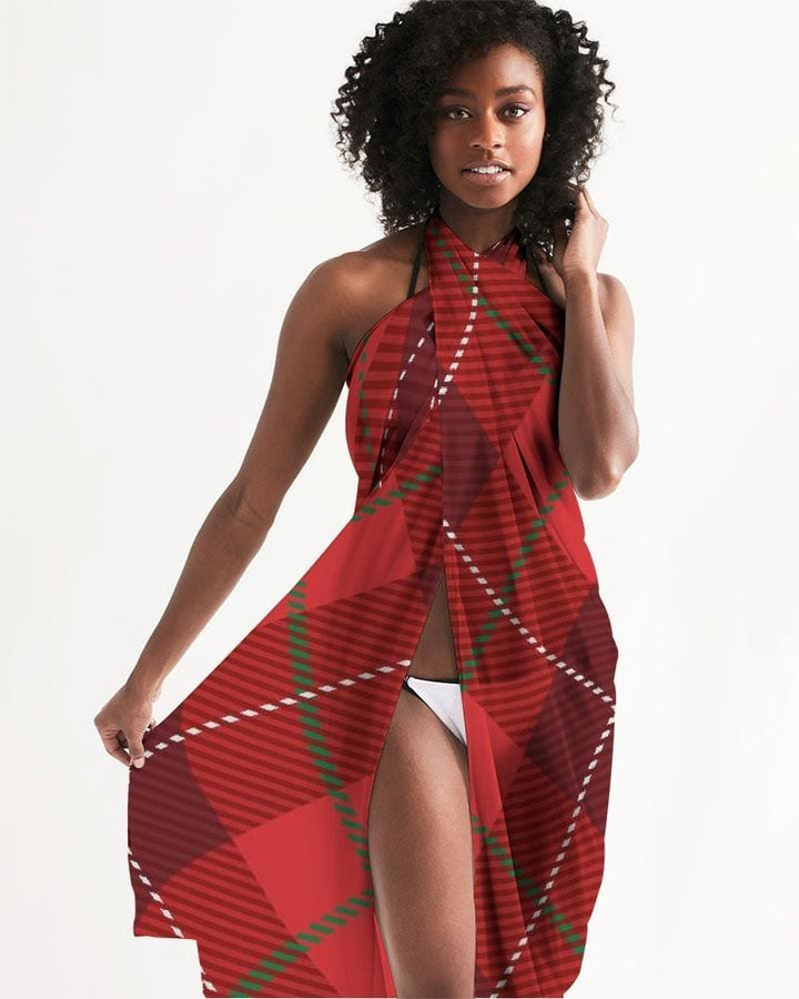 Sheer Plaid Red Swimsuit Cover Up - Womens | Oversized Scarf | Sarong Swim Cover