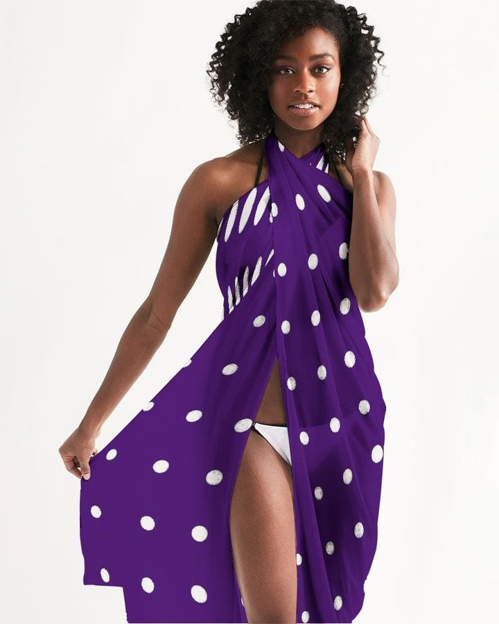 Sheer Purple Dotted Style Swim Cover Up - Womens | Oversized Scarf | Sarong