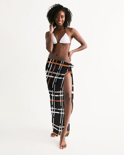 Sheer Sarong Swimsuit Cover Up Wrap / Black And Orange Plaid - Womens | Swimwear