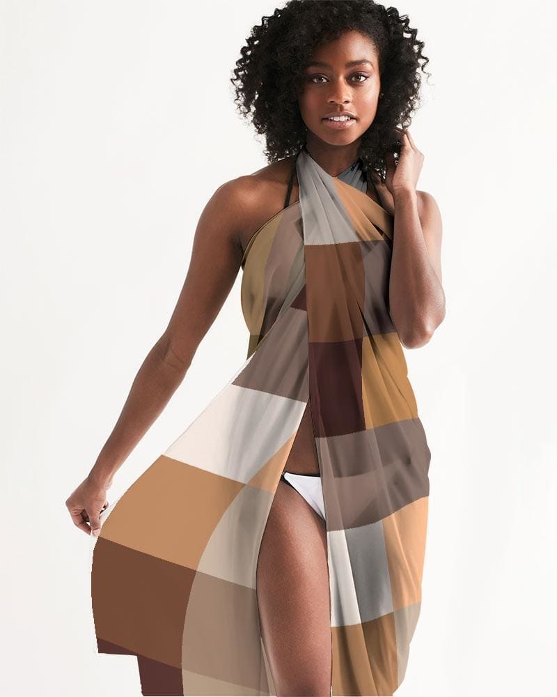 Sheer Sarong Swimsuit Cover Up Wrap / Brown Colorblock Multicolor - Womens