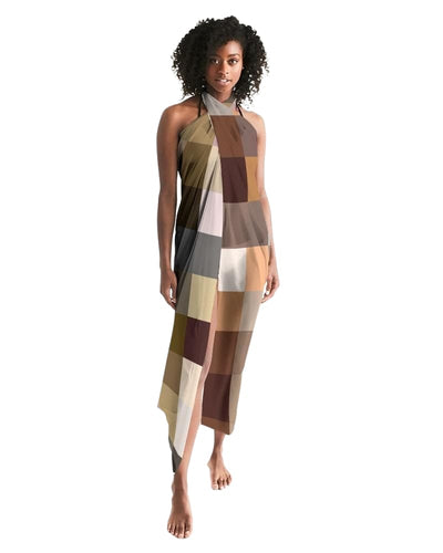 Sheer Sarong Swimsuit Cover Up Wrap / Brown Colorblock Multicolor - Womens