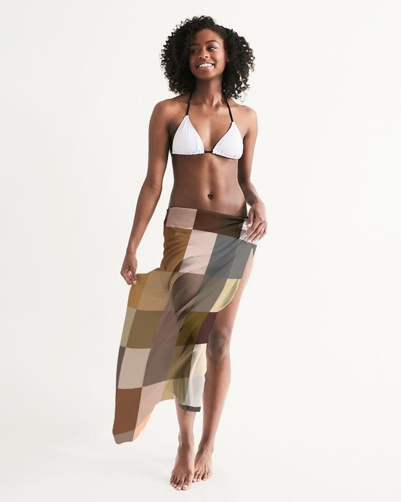 Sheer Sarong Swimsuit Cover Up Wrap / Brown Colorblock Multicolor - Womens