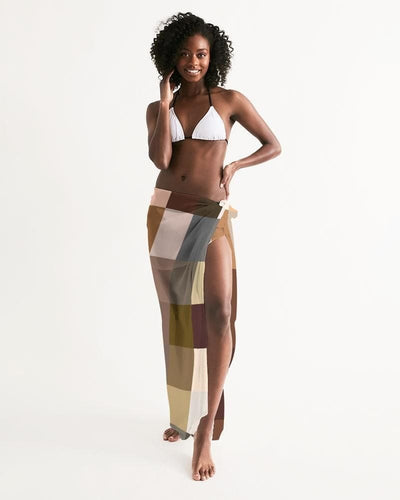 Sheer Sarong Swimsuit Cover Up Wrap / Brown Colorblock Multicolor - Womens