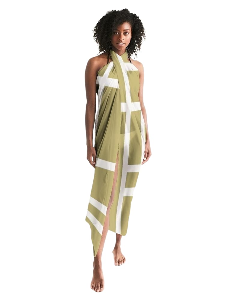 Sheer Sarong Swimsuit Cover Up Wrap / Geometric Beige And White - Womens