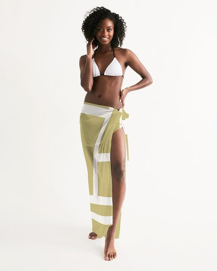 Sheer Sarong Swimsuit Cover Up Wrap / Geometric Beige and White - Womens