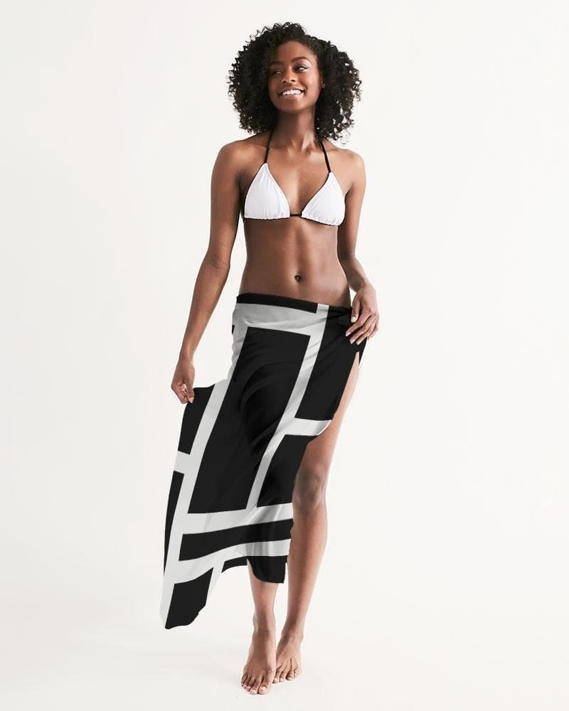 Sheer Sarong Swimsuit Cover Up Wrap / Geometric Black And White - Womens