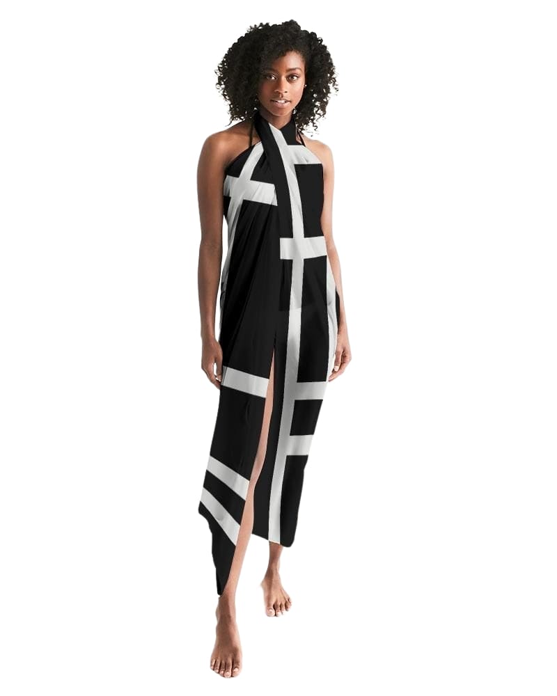 Sheer Sarong Swimsuit Cover Up Wrap / Geometric Black And White - Womens |