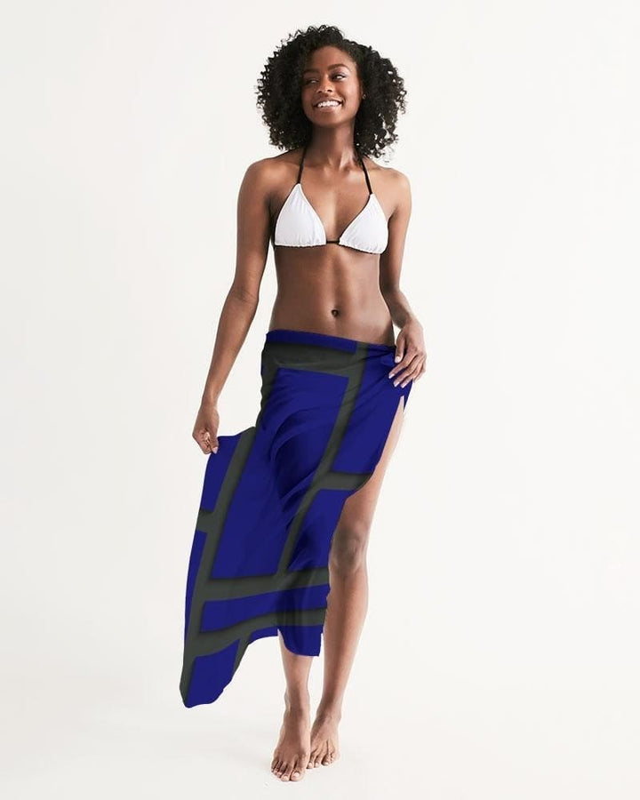 Sheer Sarong Swimsuit Cover Up Wrap / Geometric Dark Blue And Black - Womens