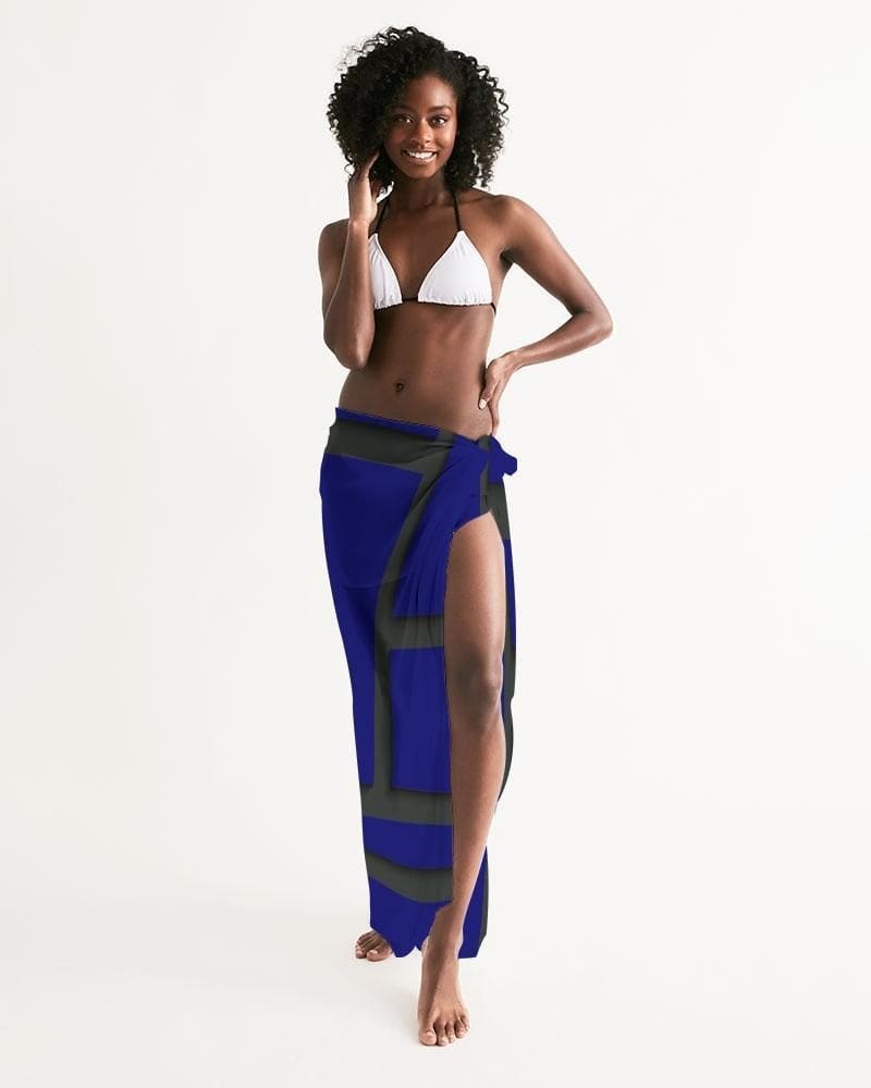 Sheer Sarong Swimsuit Cover Up Wrap / Geometric Dark Blue And Black - Womens