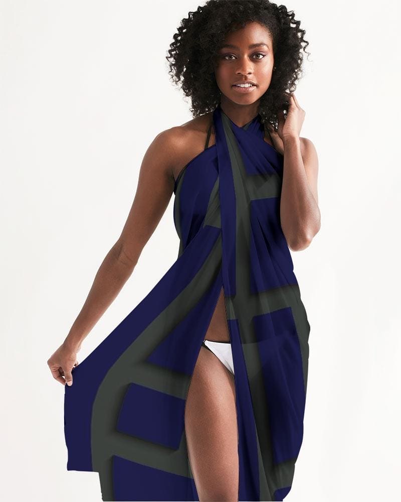 Sheer Sarong Swimsuit Cover Up Wrap / Geometric Dark Blue And Green - Womens