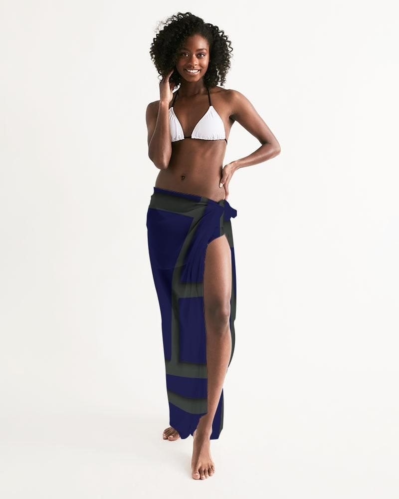 Sheer Sarong Swimsuit Cover Up Wrap / Geometric Dark Blue And Green - Womens