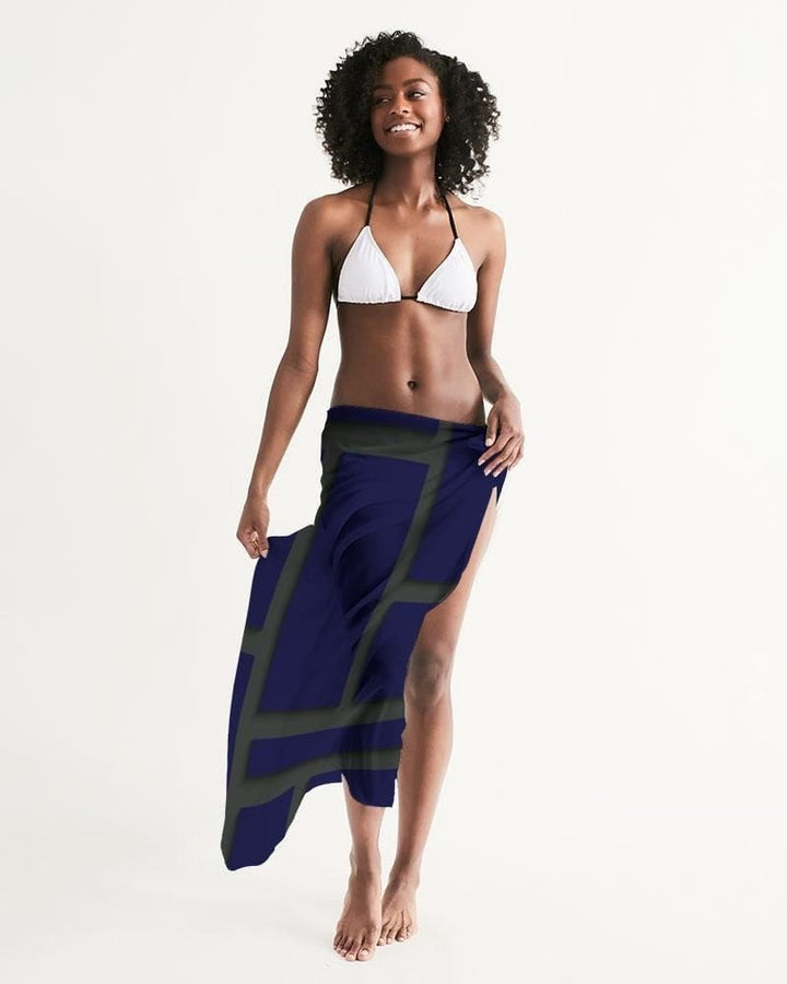 Sheer Sarong Swimsuit Cover Up Wrap / Geometric Dark Blue And Green - Womens