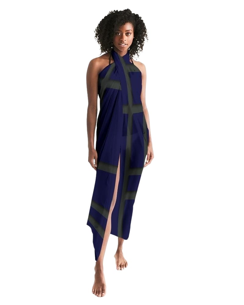 Sheer Sarong Swimsuit Cover Up Wrap / Geometric Dark Blue And Green - Womens