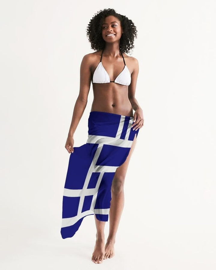 Sheer Sarong Swimsuit Cover Up Wrap / Geometric Dark Blue And White - Womens