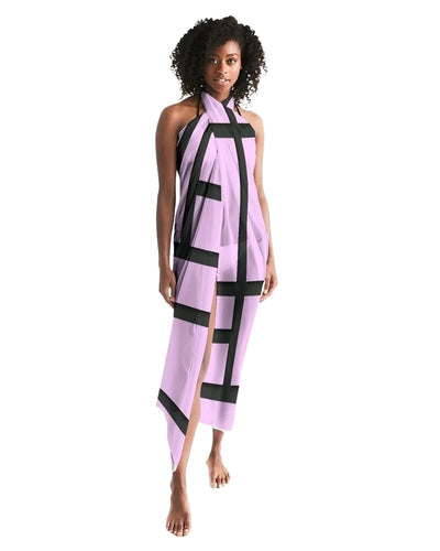 Sheer Sarong Swimsuit Cover Up Wrap / Geometric Lavender And Black - Womens